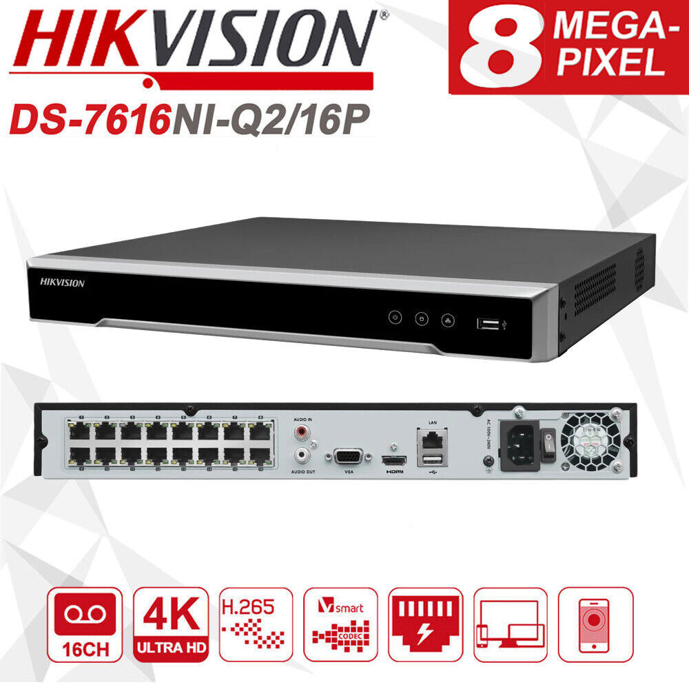 NVR 8 Megapixel 4MP / 16 canales IP / 2 Bahías de Disco Duro / HDMI en 4K